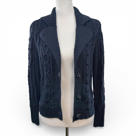 Anthropologie Anchors Away cable-knit cardigan Womens XS Navy Nautical Sweater - Picture 2 of 10